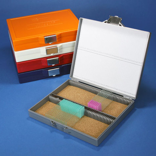 microscope slide storage box cork lined holds 100 slides stainless steel lock each